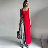 Summer New Women's Pure Color Dress Fashion Personality U Collar Design Top