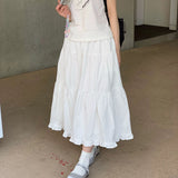 Korean Fashion White Long Skirt Women 2024 Summer High Waist Cake Skirts Woman Sweet Simple Loose A Line Skirts Laides-Outfit