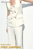 2023 New Women Spring Vests Coats Fashion Solid Double Breasted Veins Waistcoat Female Elegant Street Vest Clothing-Outfit