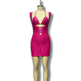 2025 New Women's Sexy Body Hanging Neck Tie Dress With A Hip Dress Hollow Metal Buckle Strap