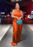 Sexy O-Neck Sleeveless Top Solid Tassel Loose Pant Two Piece