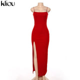 Kliou elegant sleeveless slit sexy maxi dress women fashion party vestidos outfits bodycon solid female clothing