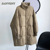 2022 Fashion Oversized Long Duck Down Coat Women Winter Thicken Puffer Jacket Loose Zipper Stand Collar Warm Snow