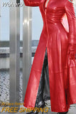 Leather Clothing with Stand Collar Zipper Women Long Trench Coat Solid Color Long Sleeve Slim Fashion Casual Sexy-Outfit