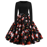 Sells Popular Christmas Fashion Retro Round-Collar Printed Long-Sleeved Hem Dresses In Stock-Outfit