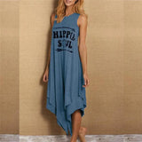 Casual Dress 2021 Summer Hippie Soul Letter Print Long Dress Loose Sleeveless O-Neck Double Layer Irregular Hem Maxi