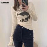 Fairy Grunge T Shirt Women Velvet Underground Print Tight Irregular Crop Top Dark Academia Gothic Clothes Emo