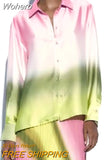 2023 Women Summer Satin Shirts Blouses Tops Fashion Tie-dye Loose Female ELegant Street Top Clothing-Outfit