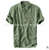 Summer Travel Holiday Men's Leisure Simple Small Fresh Linen Shirt Thin Solid Color Short-Sleeved Leisure