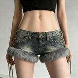 Desire Dark Gothic Wind Wood Ear Lace Splicing Sexy Hottie Low-Rise Slimming Cake Thin Shorts Hot