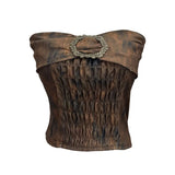 Old Style Retro Brae Waist-Dyed Wear Sexy Shoulder-Wrapped Sleeveless Top