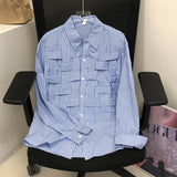 Women Solid Hollow Out Shirts Lapel Long Sleeve Loose Waist Fashion Patchwork Blouse Female Chic Casual Poly Shirt 2023-Outfit