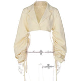Women Solid Long Loose Flare Sleeve With Drawstring Single-Breasted Crop Top 2021 Autumn Y2K Streetwear Outfit