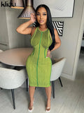 Kliou Striped Color Blocking Mini Dresses Women Fashion Stitching Sleeveless Body-Shaping New Style Skirt Female