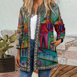 Autumn Winter Fashion Loose Women Folk-custom Print Jacket Coats Casual Retro Long Sleeves Coats Elegant Cardigan
