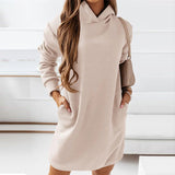 Woherb 2023 New Women's Wear With Hoodie Street Personality Design Sense Loose Solid Color Dress-Outfit