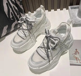 Black Dad Chunky Sneakers Casual Vulcanized Shoes Woman High Platform Sneakers Lace Up White Sneakers Women