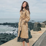 Brand New Women Trench Coat Long Double-Breasted Belt Blue Khaki Lady Clothes Autumn Spring Outerwear Oversize
