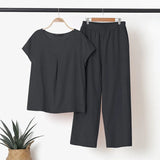 kaftan Women Solid Sets ZANZEA 2022 Casual Short Sleeve Blouses and Pocket Pants Female Loose Cotton Matching Sets