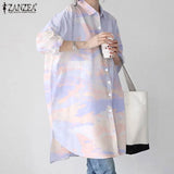 Spring Printed Blouses Long Sleeve Lapel Blusas ZANZEA Stylish Women Shirts Casual Loose Chemise Irregular Tops