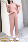 2 pieces Set Tracksuits Women 2023 Autumn Winter Thick Warm O-neck Loose Sweater+Ankle-Length Pants Warm Cashmere Suit-Outfit