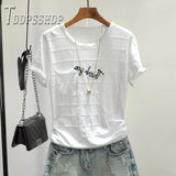 Cotton 3D Stripe Women T Shirt 2019 Summer Soft Fabric Alphabet Female Tee
