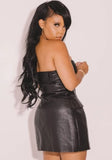 Black Sexy Strapless Solid PU Leather Button Mini Club