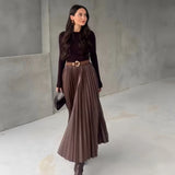 Women's Clothing Simouflide Stew Stew Stew Folding Skirt High Waist-Hanging Long