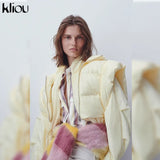 Kliou Side Hollow Out Women Cotton Jacket Unique Irregular Shape Bandage High Street Top Autumn Sleeveless Zipper Hooded