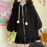 Kawaii Rabbit Ear Hoodie Sweatshirt Women Funny White Black Winter Girl Hoodie Oversize Cute Japan Harajuku