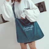 Women Corduroy Shoulder & Crossbody Bags Female Eco Cloth Handbag Large Capacity Zipper Totes Soft Embroidery Messenger