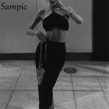 Sexy Women Casual Summer Beach Split Midi Skirt Set Halter Tops And Bodycon Club Skirt Suit Two Piece Set