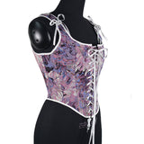 French Strapped Fish Bone Corset Short Vest Bustier Crop Monet Oil Painting Feng Shui Ink