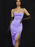 Solid With Integrated Corset And Gloves Satin Slip Sexy Maxi Dress 2021 Fall Slim Party Club Elegant Streetwear