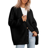 Joker Knit 2023 Women's Button V-Neck Pure Color Sweater Women-Outfit