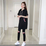 Summer Plus Size Do Exercise Women Sets Black and White Color T Shirt and Pants Female