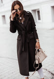 Winter Elegant Turndown Collar Long Woolen Coat with