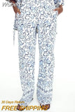 2023 Women Summer Straight Pants Vintage Print Linen Zipper Pockets Female Elegant Street Pant Trousers Clothing-Outfit