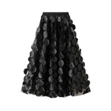 Industry Three-Dimensional Wave Point Black Mesh Half-Body Dress 2025 New Design Sense Hepburn Style Long Umbrella Skirt