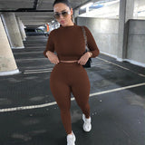 Woherb And Winter New Women's Casual Two-Piece Slim Long Sleeve Sports Suit-Outfit