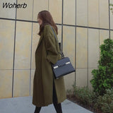 Women Solid Loose Casual Simple All Match Autumn New Trendy Womens Long Coat Open Stitch High Quality Turn-down Collar Chic-Outfit