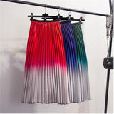 Summer Gradient Color Skirt High-waisted Striped Pleated Skirts Women Casual Midi Long Skirts Streetwear QH1794-Outfit