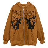 Size Y2K Hoodie Zip-up Sweatshirt Angel Printing Jacket Loose Long Sleeve Pockets Streetwear Hip Hop Fashion Men Women