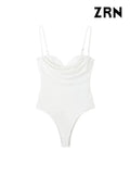 Women Fashion With Sweetheart Neck Draped Bodysuits Vintage Backless Zipper Thin Straps Female Playsuits Mujer-Outfit