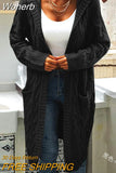 Women Sweater Mid-Length Women'S Overcoat Cardigan Solid Color Hooded Twisted Knitted Open Loose Sweaters-Outfit