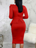 Formal Bow Long Sleeve Solid Knee-Length Office