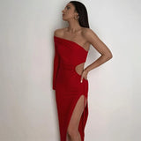 Sexy Hollow Out Slit Bodycon Maxi Dress Elegant Festival Party Evening Birthday Autumn Winter Women Wholesale Clothes-Outfit