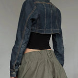 Vintage Wash To Make Old Irregularly Collared Denim Jacket Babes Personality Folded Super Short