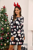 Autumn Spring New Sexy O Neck Long Sleeve Women's Mini Dress Fashion Casual Santa Claus Print Lady Dress 2020