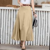 Patchwork Skirt Women 2022 Summer A-line Midi Skirts Casual Solid Loose Bottoms Ladies Zipper High Waist